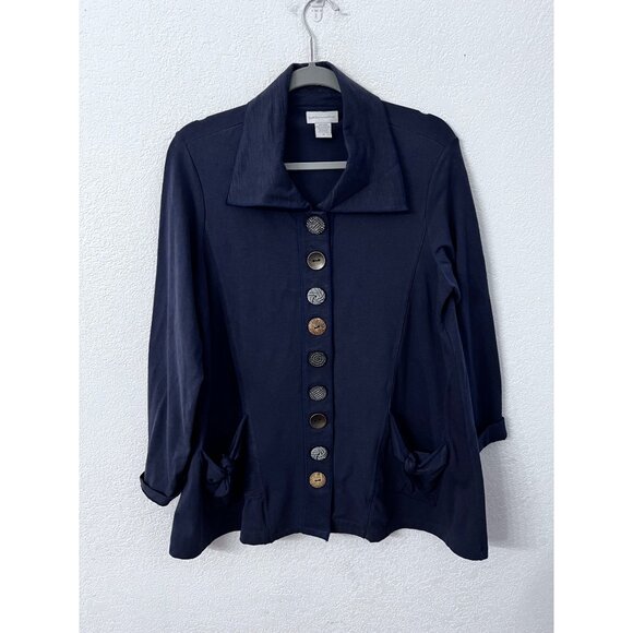 Soft Surroundings Womens Navy Button-Front Cardigan Jacket M Cotton/Spandex - Picture 1 of 7